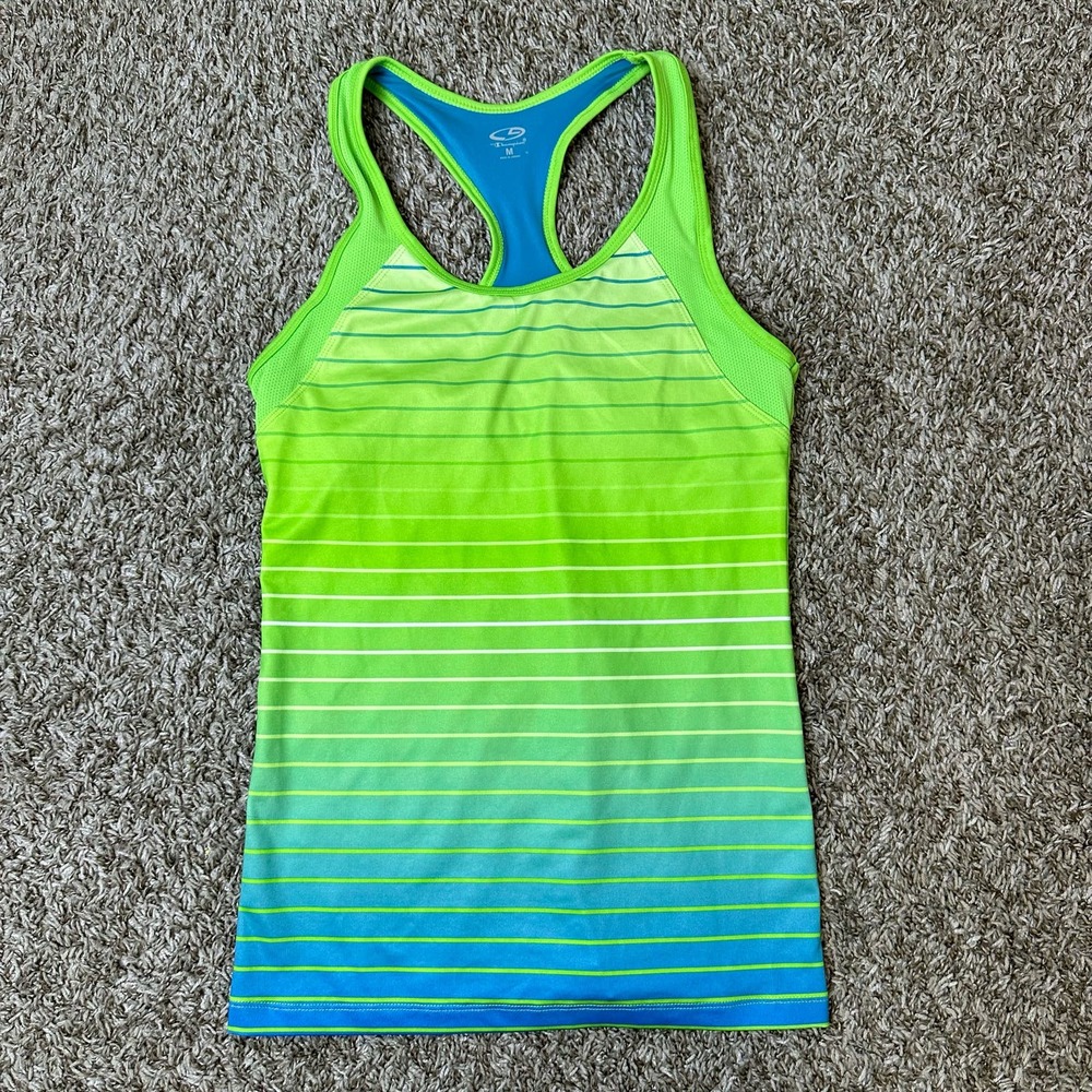 C9 Champion Blue Green Active Workout Tank Top Wireless Bra Ombre Medium